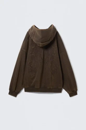 Embroidered Oversized Heavy Hoodie – Dark Brown