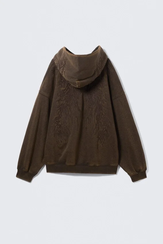 Embroidered Oversized Heavy Hoodie – Dark Brown Embroidered Oversized Heavy Hoodie – Dark Brown