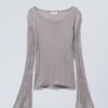 Enora Sheer Knit Long Sleeve Top – Light Grey Enora Sheer Knit Long Sleeve Top – Light Grey