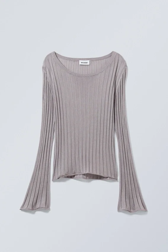 Enora Sheer Knit Long Sleeve Top – Light Grey Enora Sheer Knit Long Sleeve Top – Light Grey
