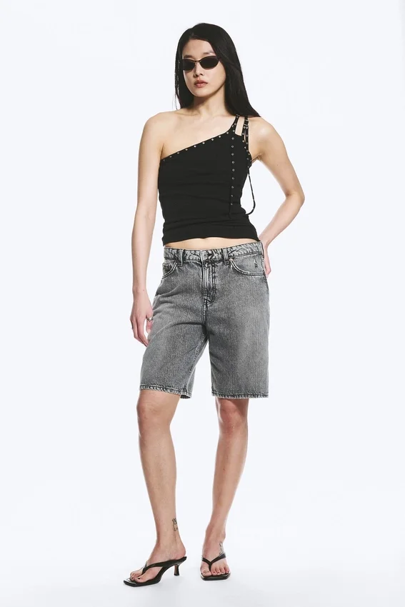 Eyelet Detail Asymmetric Tank Top – Black Eyelet Detail Asymmetric Tank Top – Black