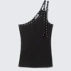 Eyelet Detail Asymmetric Tank Top – Black Eyelet Detail Asymmetric Tank Top – Black