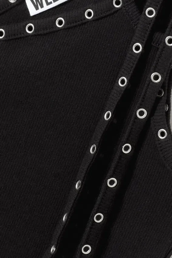 Eyelet Detail Asymmetric Tank Top – Black Eyelet Detail Asymmetric Tank Top – Black