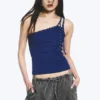 Eyelet Detail Asymmetric Tank Top – Bright Blue Eyelet Detail Asymmetric Tank Top – Bright Blue