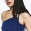 Eyelet Detail Asymmetric Tank Top – Bright Blue Eyelet Detail Asymmetric Tank Top – Bright Blue