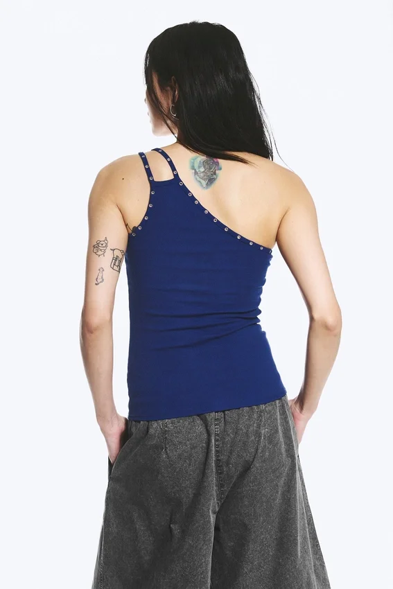 Eyelet Detail Asymmetric Tank Top – Bright Blue Eyelet Detail Asymmetric Tank Top – Bright Blue