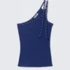 Eyelet Detail Asymmetric Tank Top – Bright Blue Eyelet Detail Asymmetric Tank Top – Bright Blue