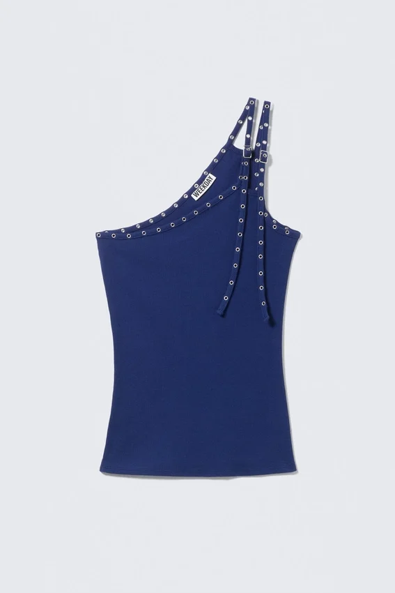 Eyelet Detail Asymmetric Tank Top – Bright Blue Eyelet Detail Asymmetric Tank Top – Bright Blue