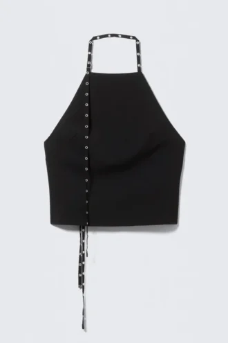 Eyelet Detail Halterneck Top – Black Eyelet Detail Halterneck Top – Black