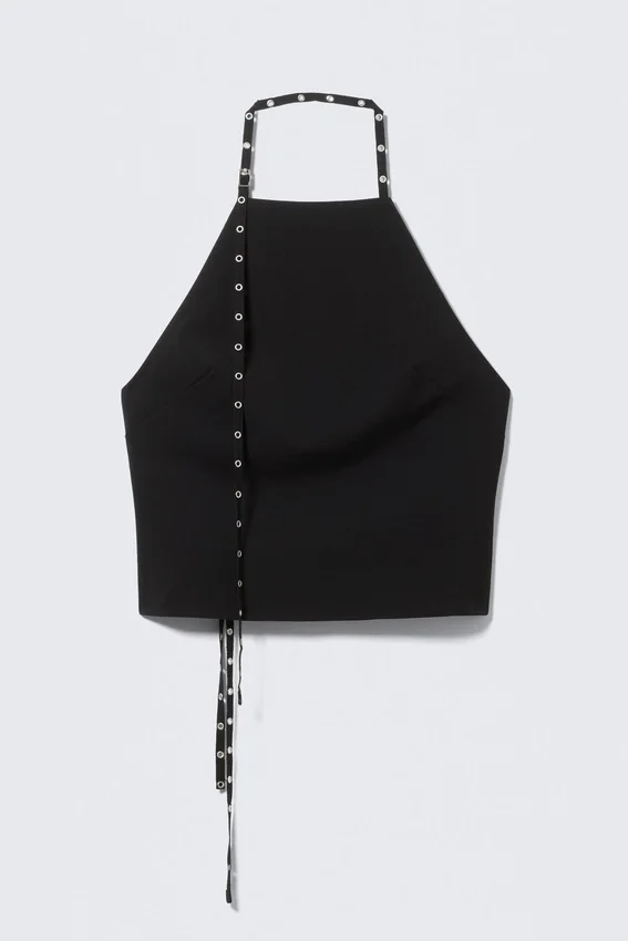 Eyelet Detail Halterneck Top – Black Eyelet Detail Halterneck Top – Black
