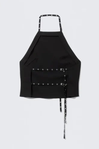 Eyelet Detail Halterneck Top – Black Eyelet Detail Halterneck Top – Black