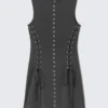 Eyelet Lace-Up Mini Dress – Dark Grey Eyelet Lace-Up Mini Dress – Dark Grey