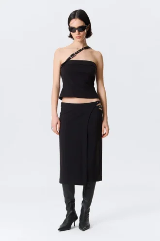 Faustina C Mid Rise Side-Buckle Pencil Skirt – Black