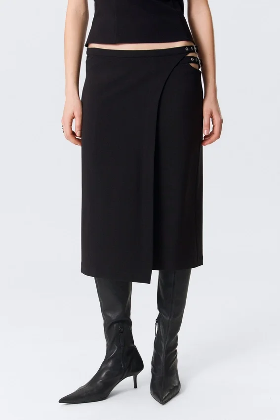 Faustina C Mid Rise Side-Buckle Pencil Skirt – Black Faustina C Mid Rise Side-Buckle Pencil Skirt – Black