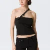 Faustina C One-Shoulder Buckle Suiting Top – Black Faustina C One-Shoulder Buckle Suiting Top – Black