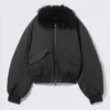 Faux Fur Collar Bomber Jacket – Dark Grey Faux Fur Collar Bomber Jacket – Dark Grey