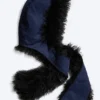 Faux Fur Hooded Scarf – Dark Blue Faux Fur Hooded Scarf – Dark Blue