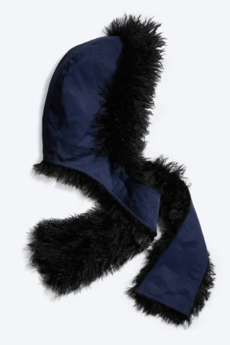 Faux Fur Hooded Scarf – Dark Blue Faux Fur Hooded Scarf – Dark Blue