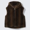 Faux Fur Hooded Zip Vest – Fuzzy Brown Faux Fur Hooded Zip Vest – Fuzzy Brown