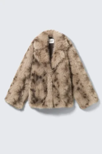 Faux Fur Jacket – Beige/Brown Leopard Pattern
