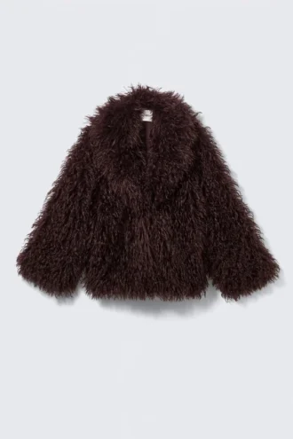 Faux Fur Jacket – Burgundy