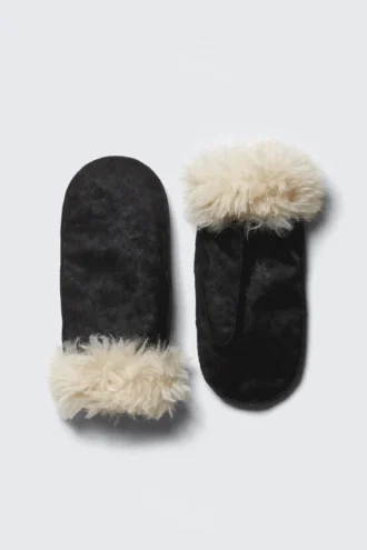 Faux Fur-Lined Mittens – Black