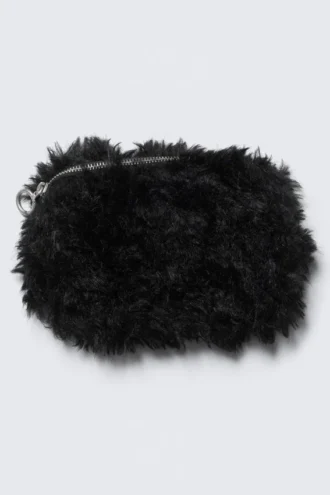 Faux Fur Medium Zip Purse – Black