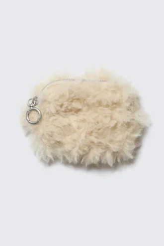 Faux Fur Mini Zip Purse – Beige
