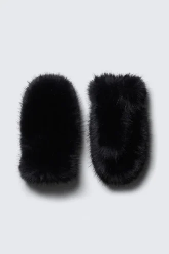 Faux Fur Mittens – Black