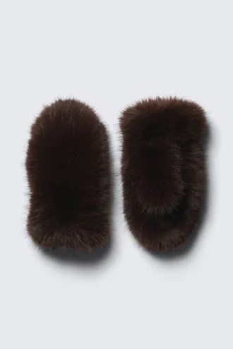 Faux Fur Mittens – Dark Brown