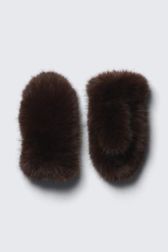 Faux Fur Mittens – Dark Brown Faux Fur Mittens – Dark Brown
