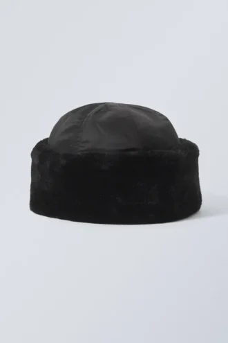 Faux Fur Nylon Hat – Black Faux Fur Nylon Hat – Black
