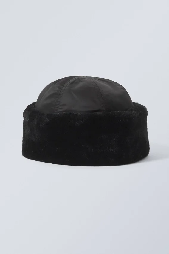 Faux Fur Nylon Hat – Black Faux Fur Nylon Hat – Black