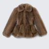 Faux Fur Peplum Jacket – Brown Faux Fur Peplum Jacket – Brown