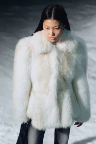 Faux Fur Peplum Jacket – Off-White