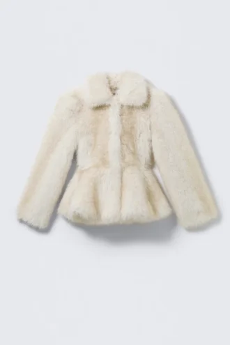 Faux Fur Peplum Jacket – Off-White