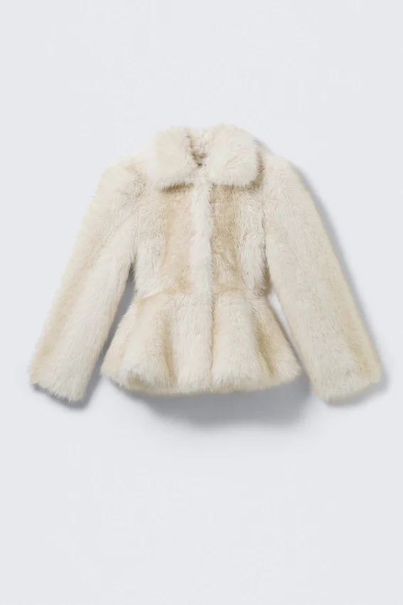 Faux Fur Peplum Jacket – Off-White Faux Fur Peplum Jacket – Off-White