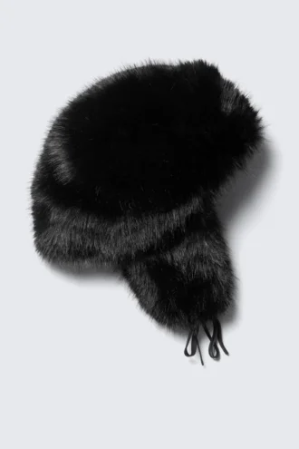Faux Fur Trapper Hat – Black
