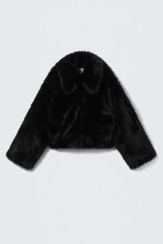 Faux Fur Zip Jacket – Black