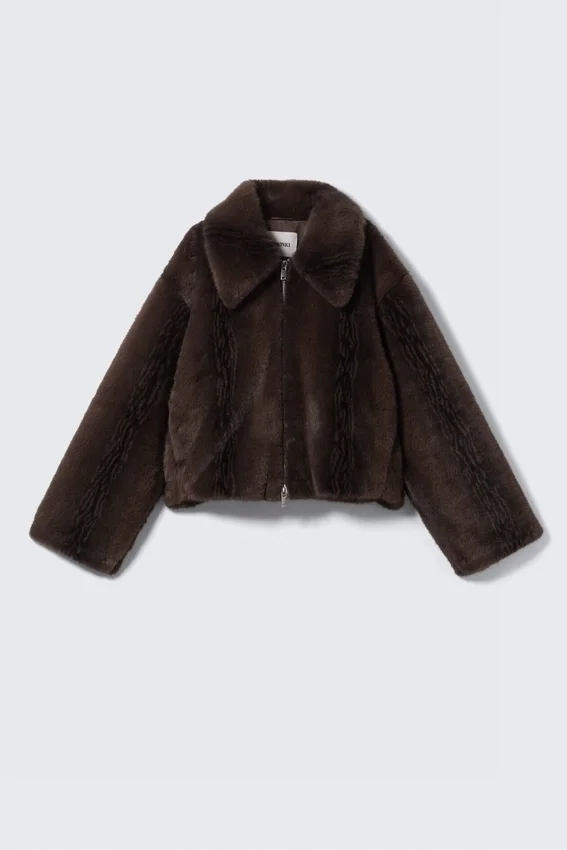 Faux Fur Zip Jacket – Dark Brown Faux Fur Zip Jacket – Dark Brown
