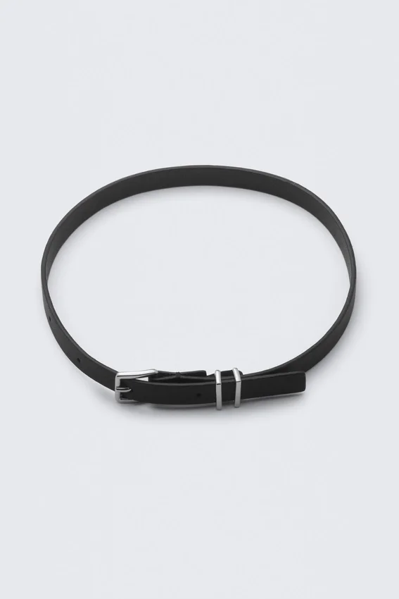 Faux Leather Buckle Necklace – Black Faux Leather Buckle Necklace – Black
