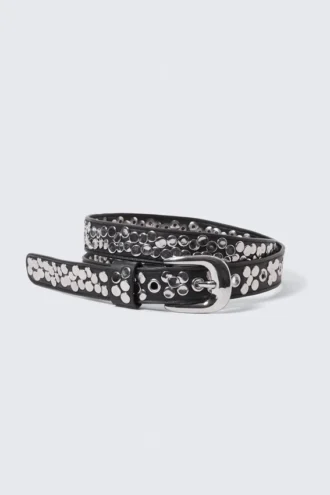 Faux Leather Layered Stud Belt – Black
