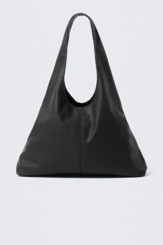 Faux Leather Slouchy Shoulder Bag – Black