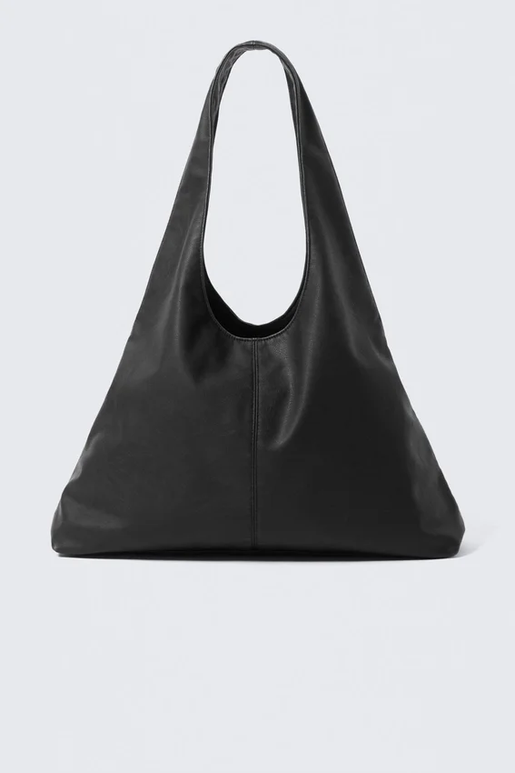 Faux Leather Slouchy Shoulder Bag – Black Faux Leather Slouchy Shoulder Bag – Black