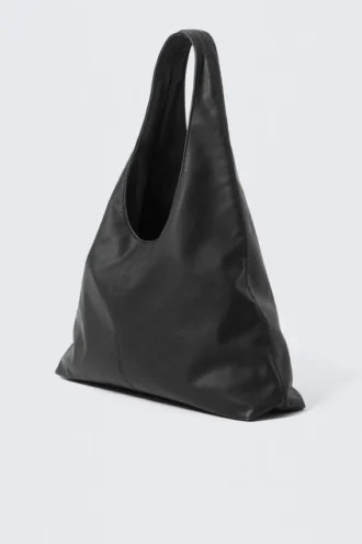 Faux Leather Slouchy Shoulder Bag – Black