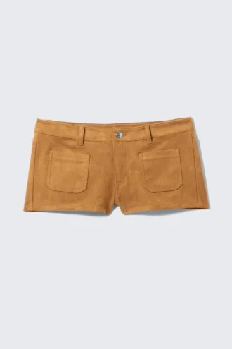 Faux Suede Mini Shorts – Brown