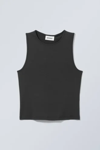 Fine Fitted Tank Top – Black