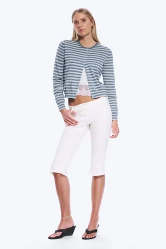 Fine Knitted Cotton Cardigan – Blue Stripe