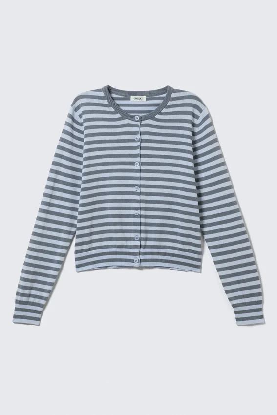 Fine Knitted Cotton Cardigan – Blue Stripe Fine Knitted Cotton Cardigan – Blue Stripe