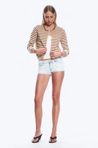 Fine Knitted Cotton Cardigan – Brown Stripe